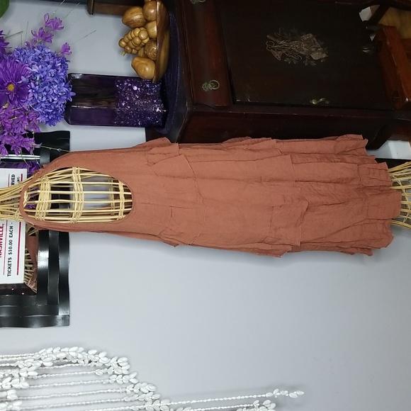 Grace + Karma Large Terracotta Tank with Back Tie Neck Multi Ruffled Midi Dress - Picture 4 of 8